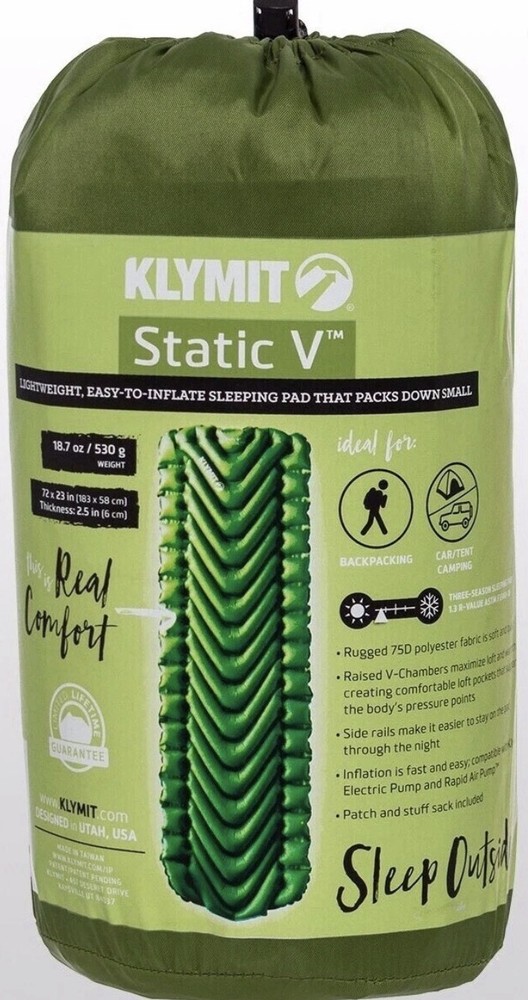 KLYMIT STATIC V Sleeping Pad  GREEN  NEW
