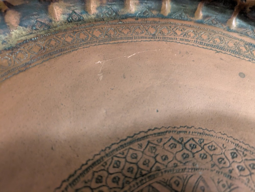 Antique Copper Middle Eastern Etched Serving Tray (13.5")