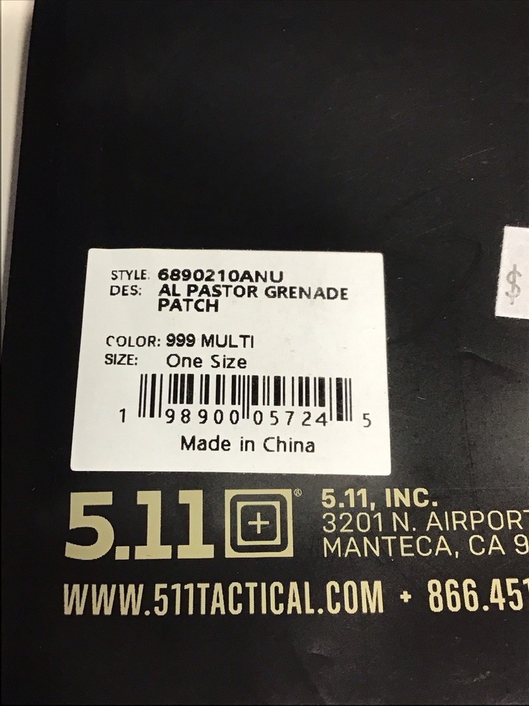 5.11 Tactical Al Pastor Grenade Patch With Hook Backing New 2-1