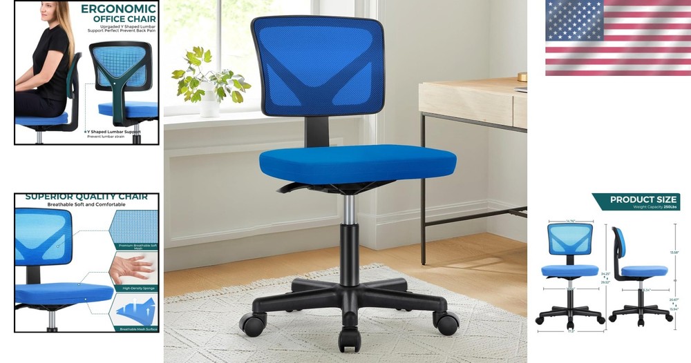 Compact Rolling Desk Chair with Y-shaped Backrest | Max 250 lbs Support