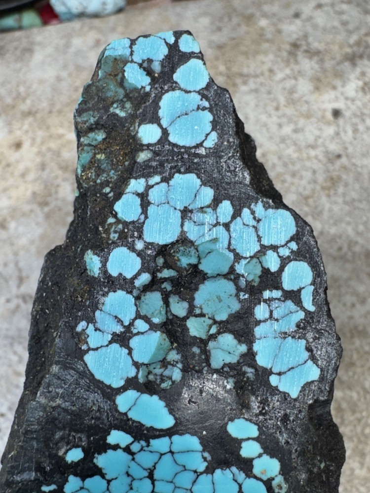 Hubei turquoise rough , solid spiderwebs nuggets in blue color tight pattern