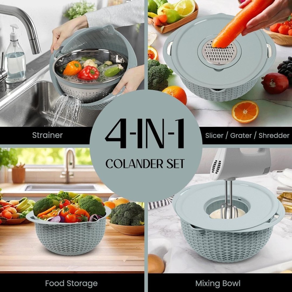 Next level home solution collander and mixing Bowl set color Blue New