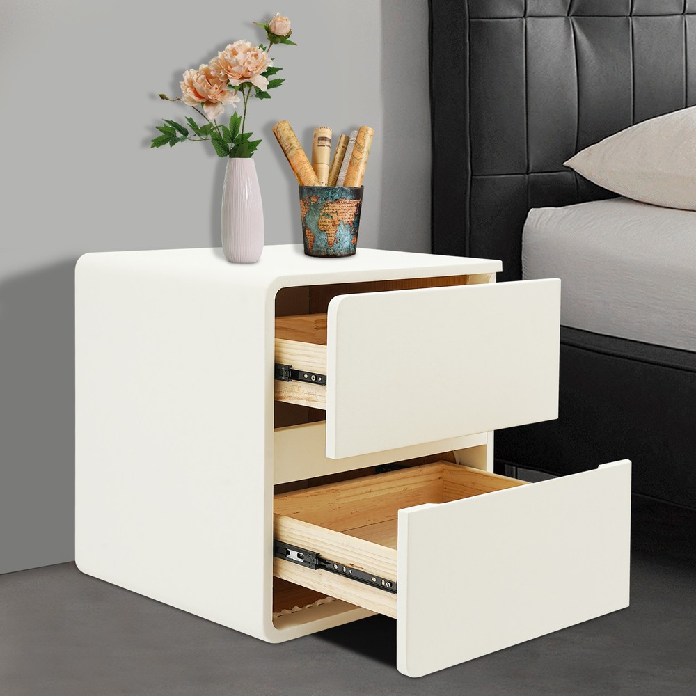 2-Drawer Minimalist Bedside Table, Nightstand with Microfibre Leather Wrap