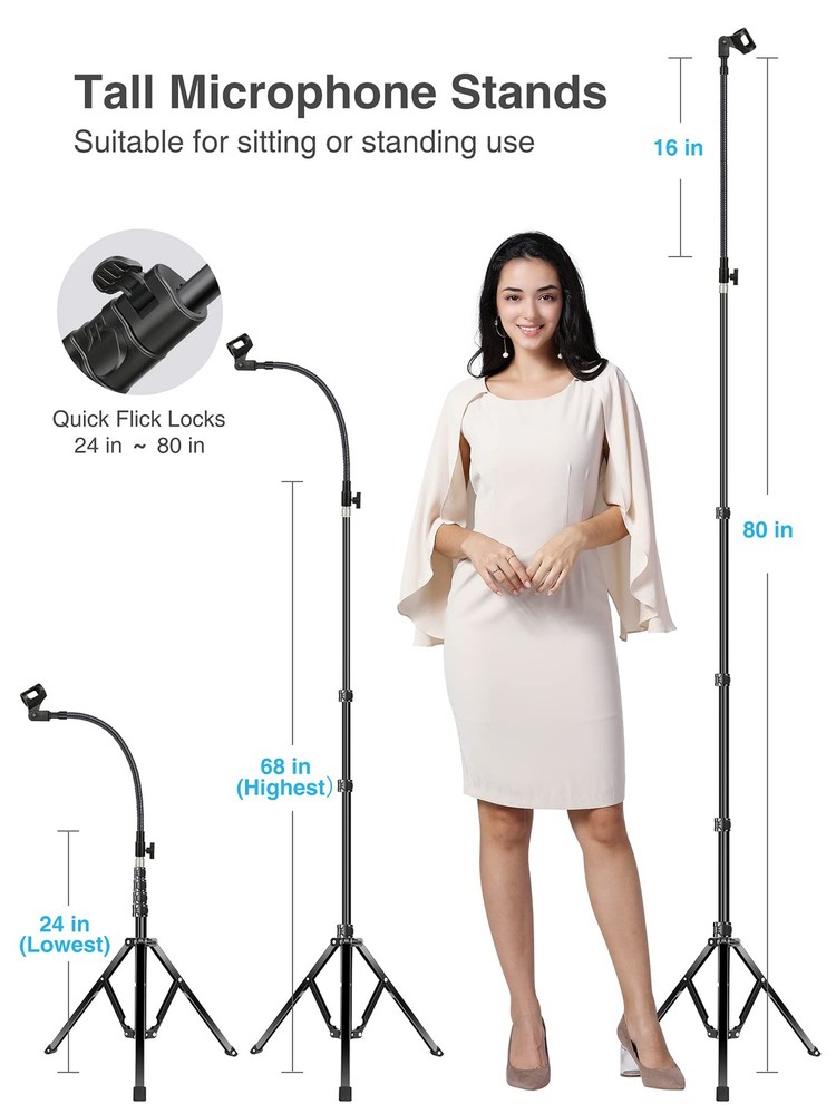 Aluminum Foldable Microphone Stand, 82’’ Tall & Height Adjustable Mic Stand
