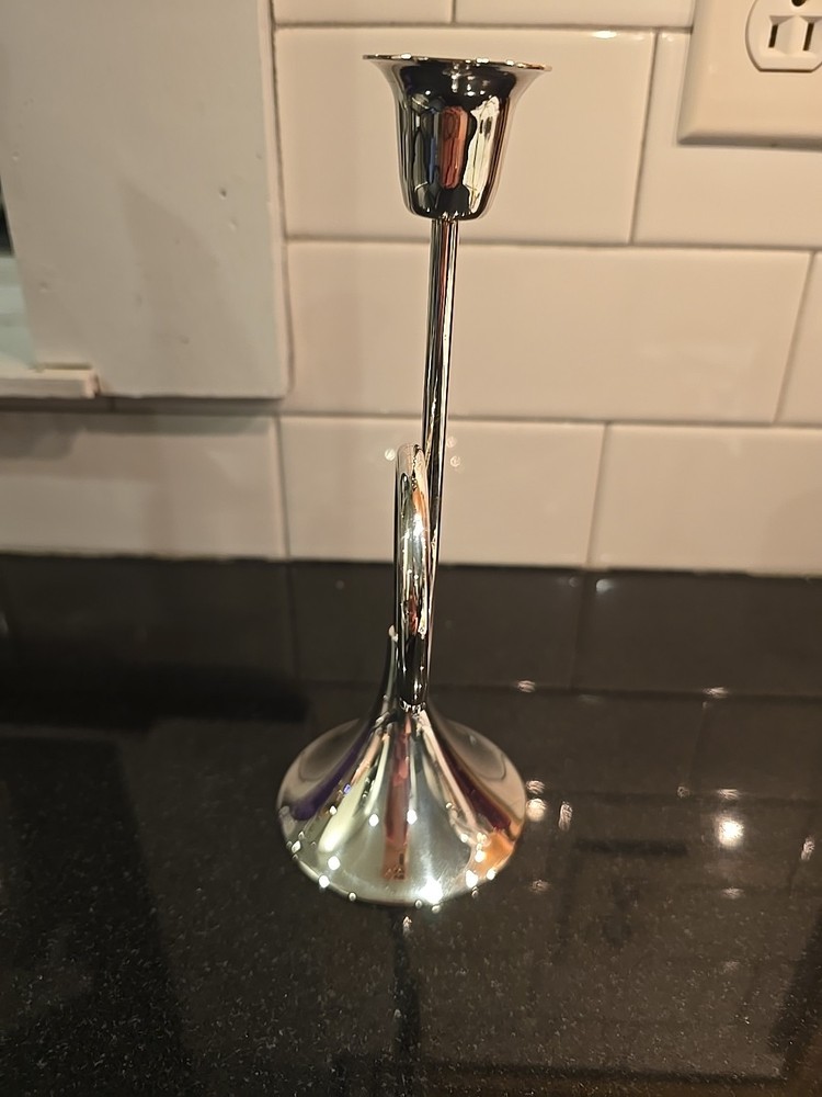 Vintage Silver Plated Bugle Horn Candlestick 8.25in