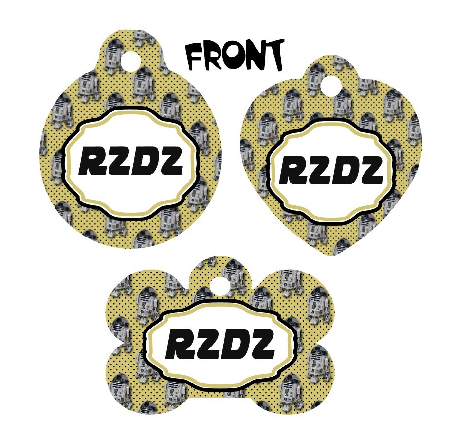Pet ID Tag Sci Fi R2D2 Personalized Custom Double Sided Pet Tag name & Number