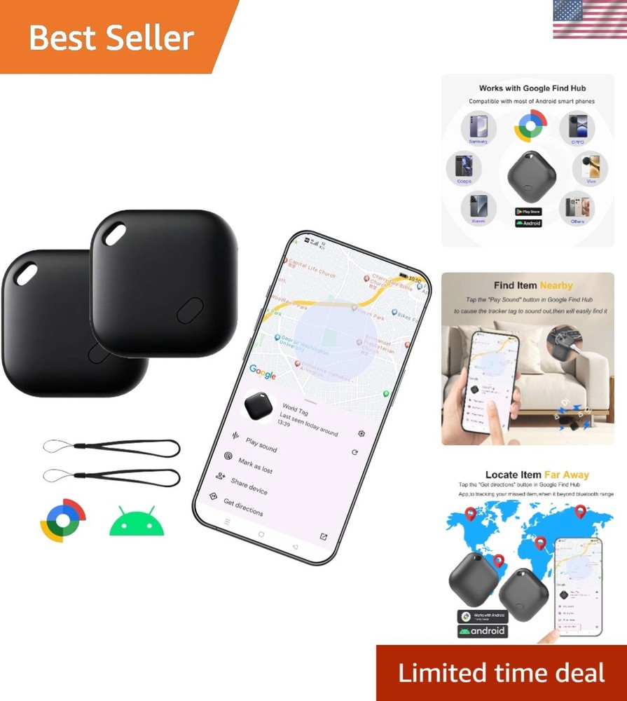 Secure 2-Pack Bluetooth Tracker for Android - Global Network & Waterproof Design