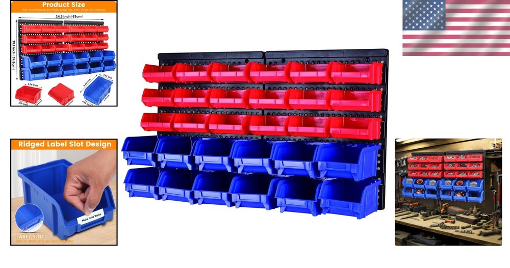 Durable 30-Bin Wall Mount Storage Rack - Easy Installation & Maximum Efficiency