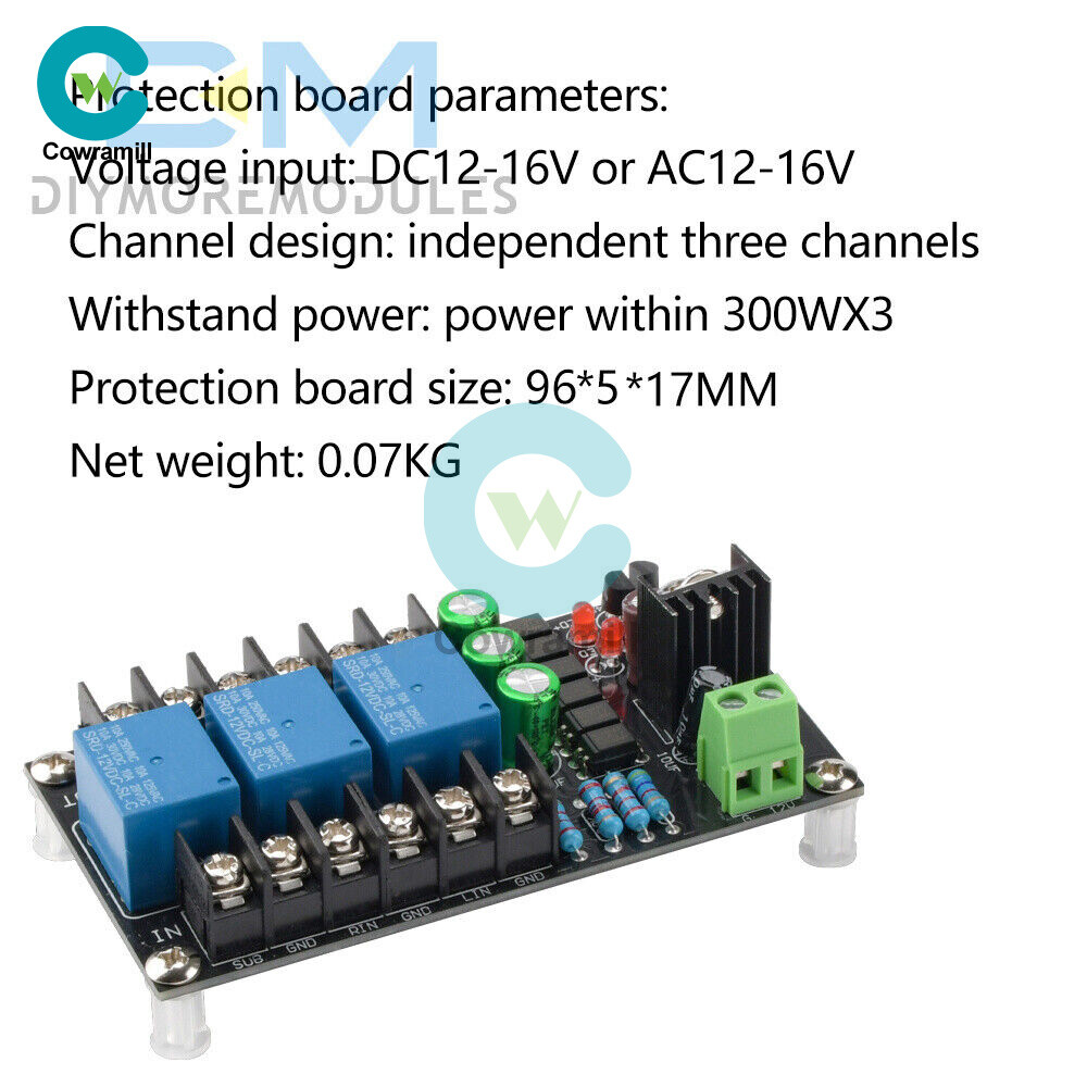 Stereo 2.1 3-channels Speaker Protection Board Delay Module Audio Amplifier D