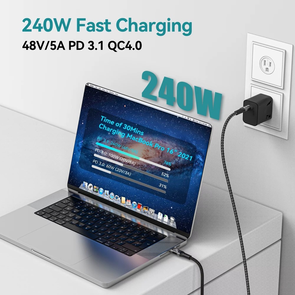 Apple 240W USB-C Charge Thunderbolt Fast Charging Cable Lightning Data Transfer