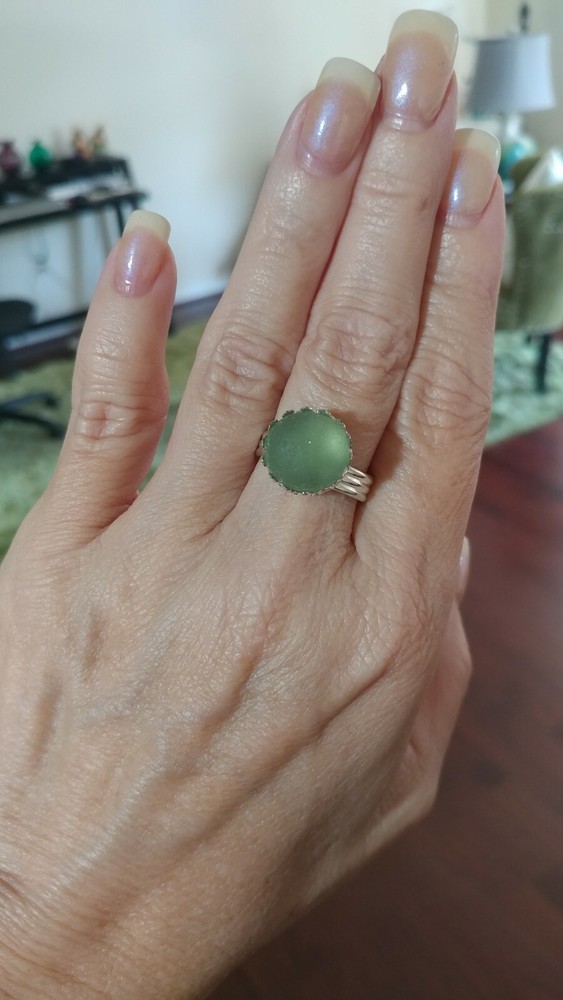 Deep Melon or White Seaglass -    adjustable rings