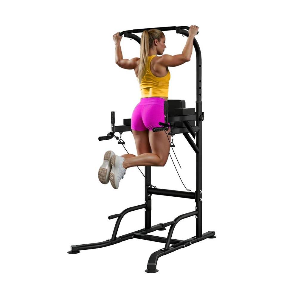 Pull Up Bar Power Tower Dip Station, Adjustable Strength Training E... Fast Ship