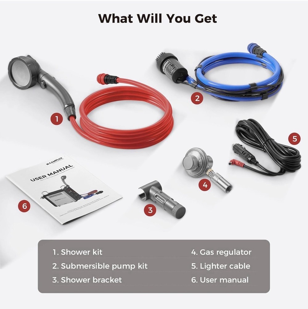 CAMPLUX 1lb Propane Water Heater & Pump Instant Hot Water for RV/Outdoor Washing