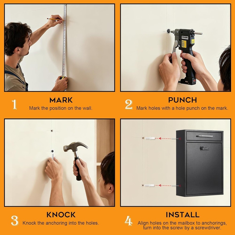 Wall Mount Mailboxes with Combination Lock, X Large Black