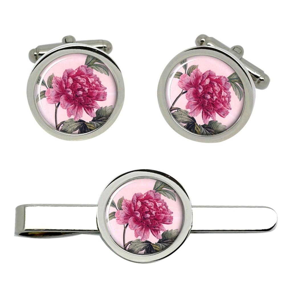 Peony Cufflink and Tie Bar / Clip Set