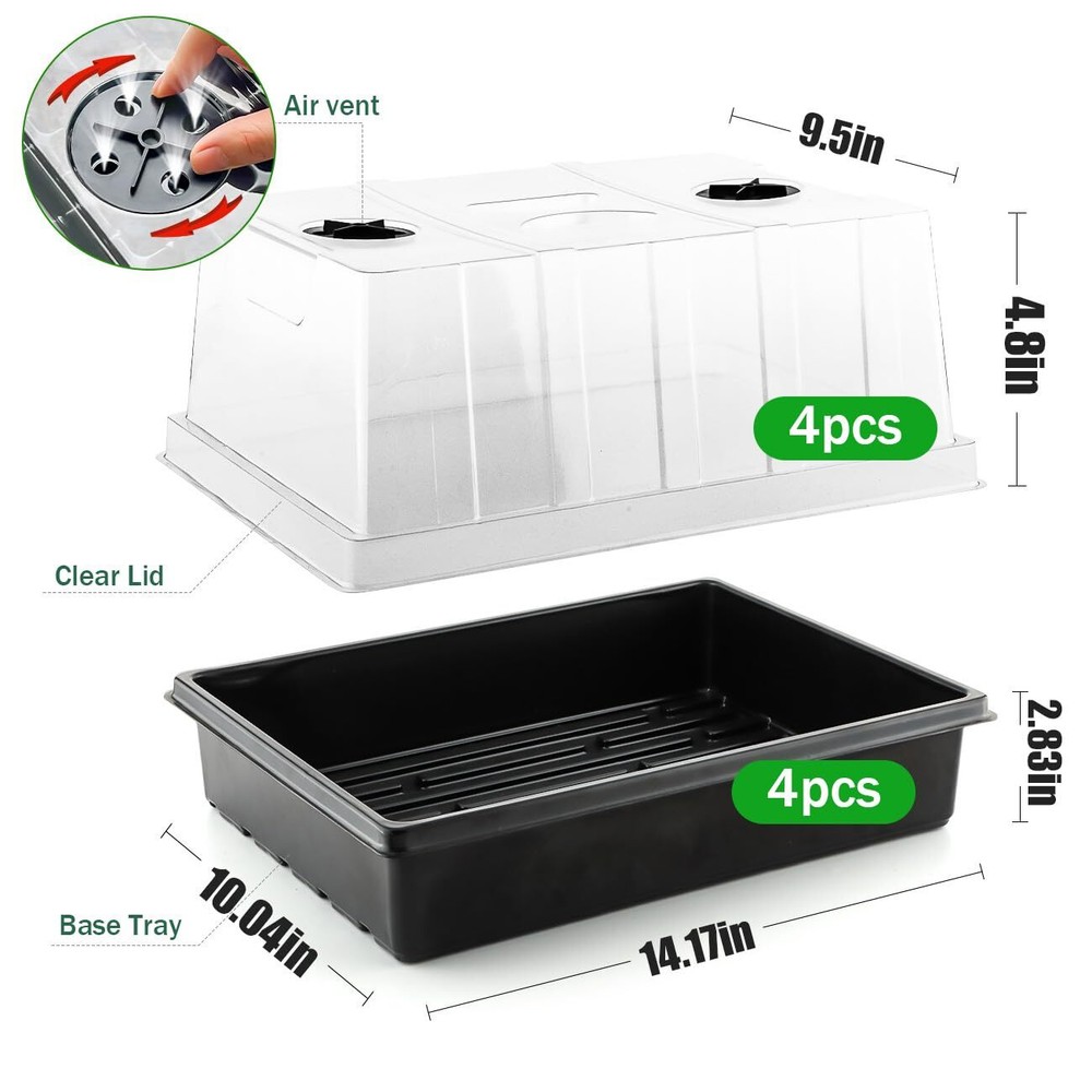 4-Pack Seed Starter Trays with Humidity Domes for Microgreens & Herbs