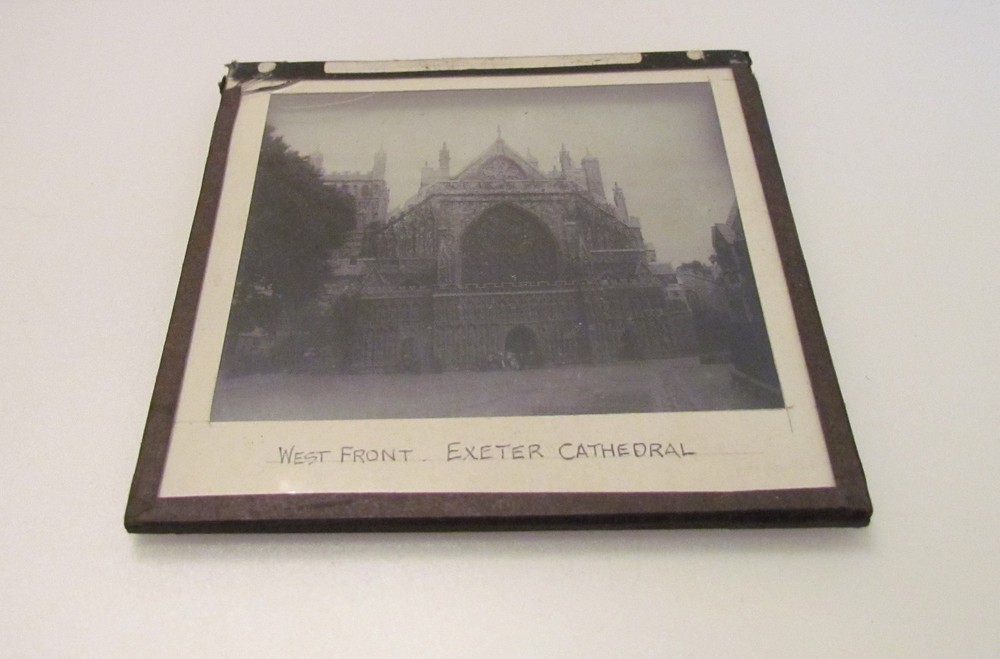 Glass Magic Lantern Slide WEST FRONT EXETER CATHEDRAL DEVON PRE 1887 L90