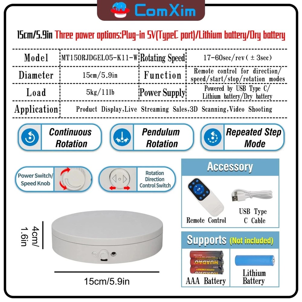 Motorized Rotating Display Stand Rotating Lazy Susan Electric Turntable for D...