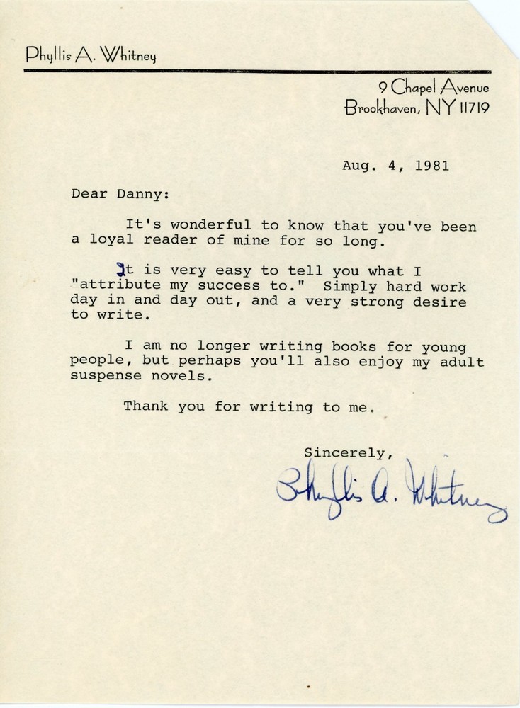 Phyllis A. Whitney – TSL from 1981 (Writer)
