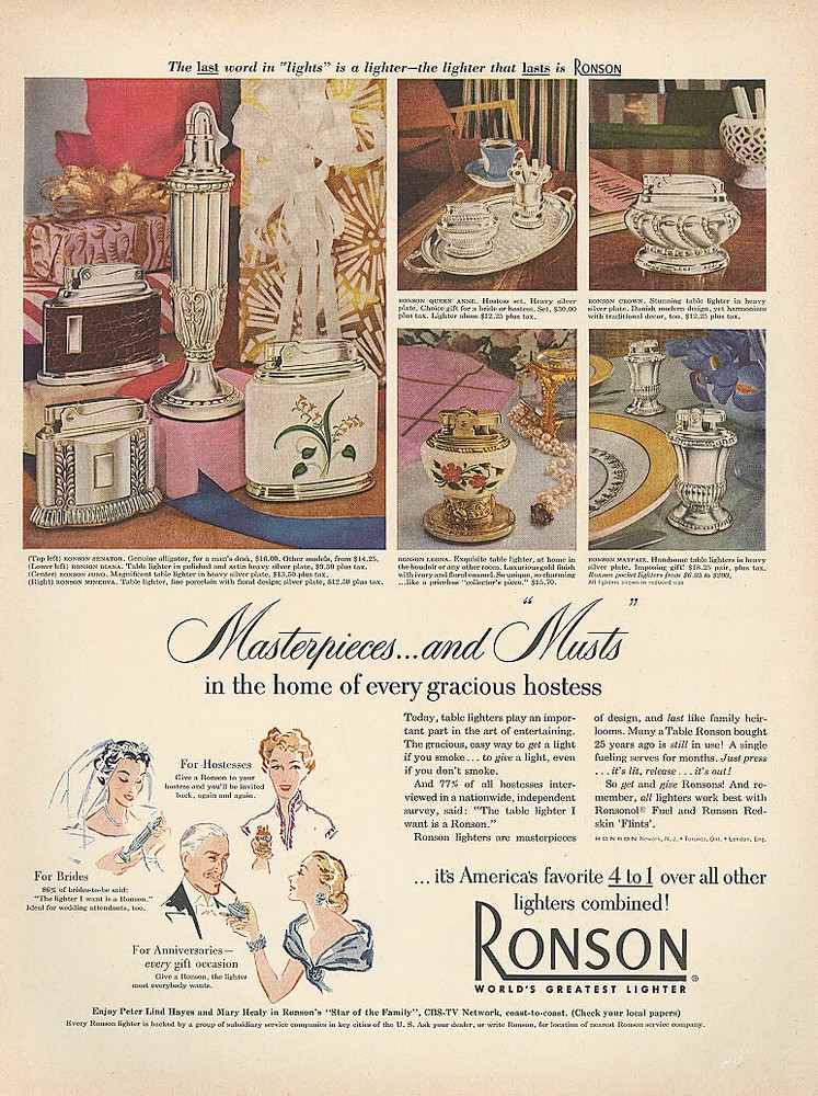 Masterpieces & Musts Ronson lighter ad 1952