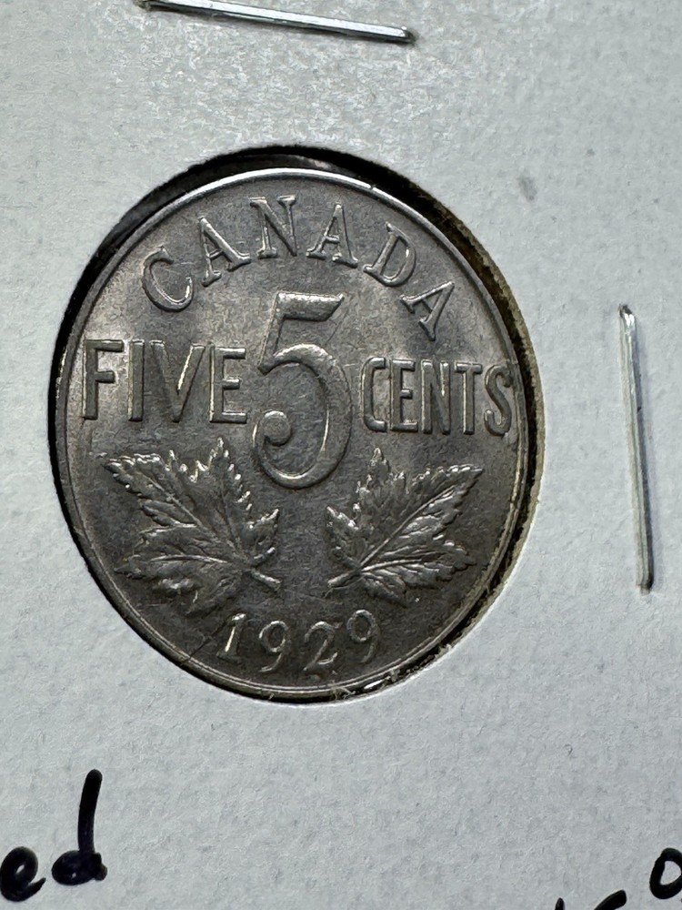 1929 Canada 5 Cents Cleaned