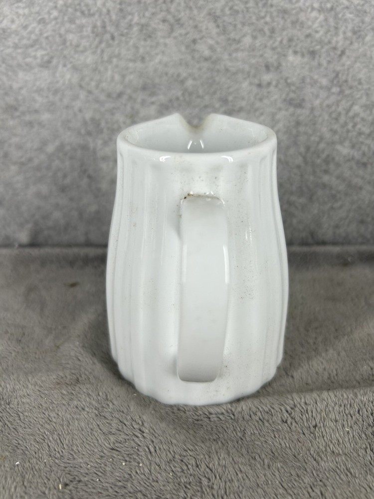 Crate & Barrel White Ribbed Ceramic Mini Pitcher 4” High