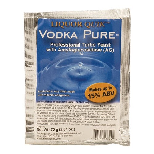 Liquor Quik Vodka Pure Yeast w/ AG 12% ABV - 72 g Pack Distilling Moonshine