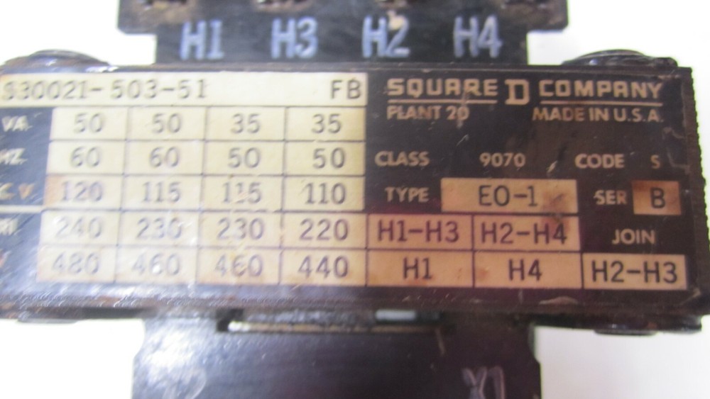Sq D class 9070 EO-1 control transformer