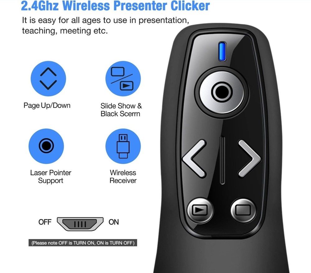 Presentation Clicker Wireless Presenter Remote PowerPoint Volume Control USB