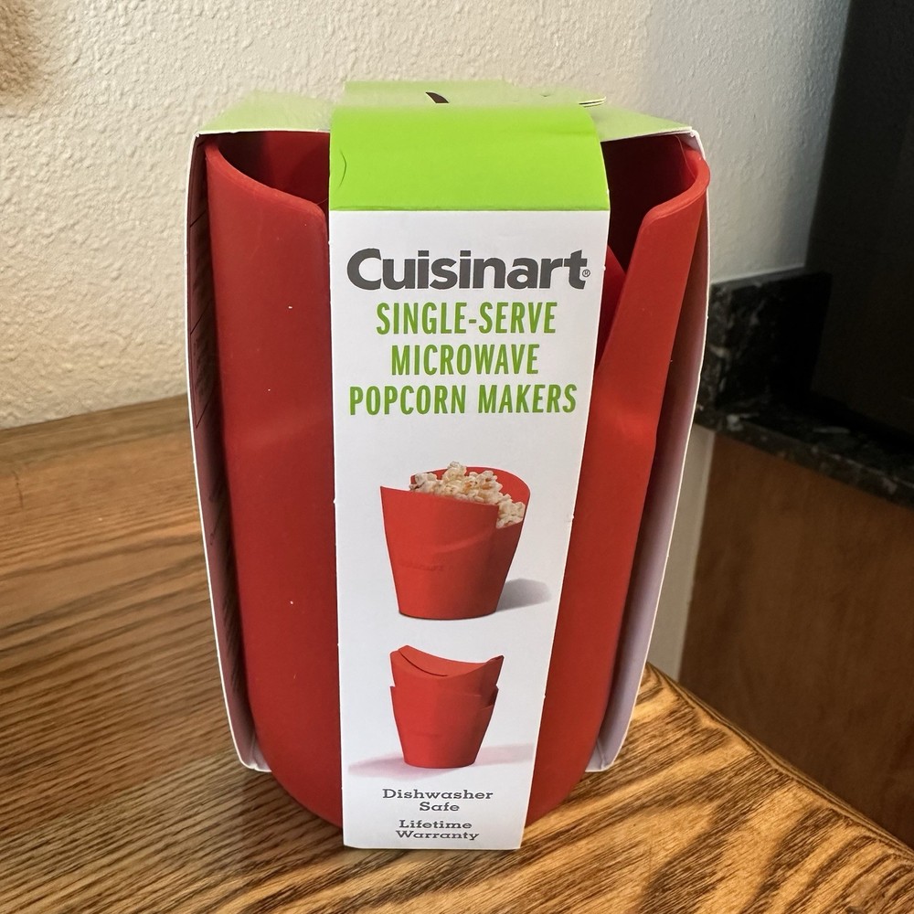Cuisinart Single Serve Red Silicone Microwave Popcorn Makers 2pc Set NWT