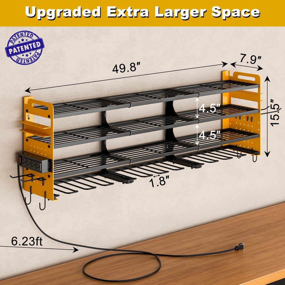 12 Cordless Drill Holder Large Power Tool Organizer Wall Mount with Side Pegb...