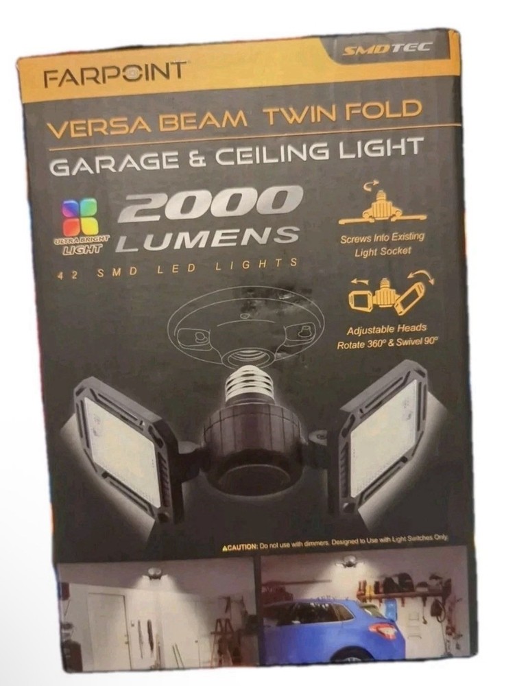 Farpoint- Versa Beam Twin Fold Garage & Ceiling Light 2000 Lumens
