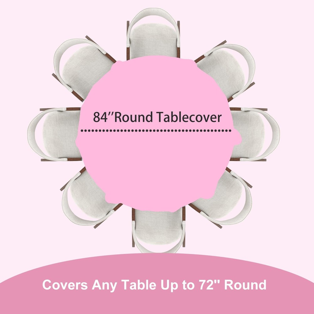 Fixwal Pink Round Plastic Tablecloth 10 Pack, 84'' 84" Round- 10pcs,