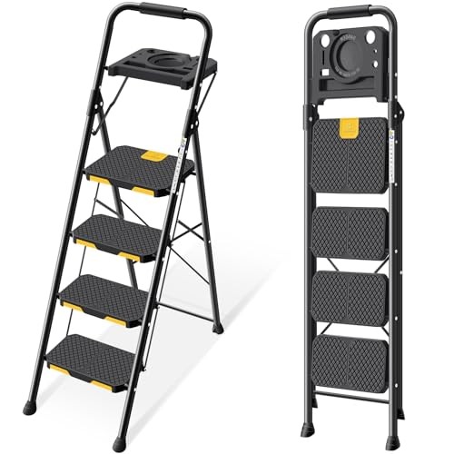4 Step Ladder with Tool Platform, 4-Step with Tool Platform Black&yellow