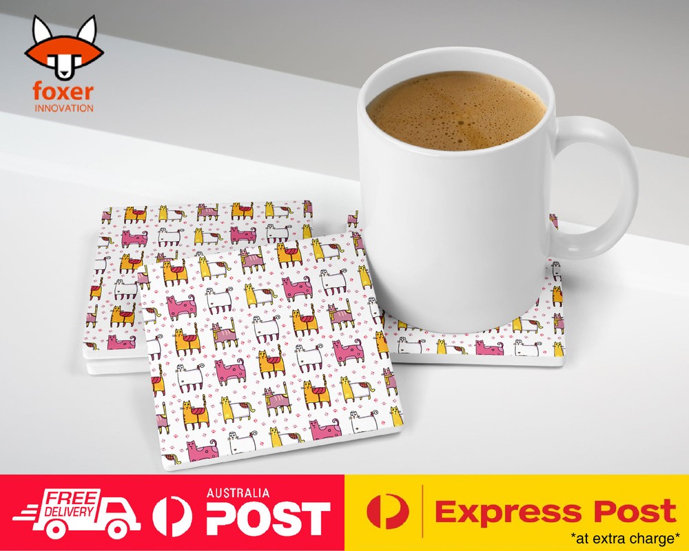 COASTER COFFEE DRINKING MAT|CUTE CAT KITTEN FELINE PATTERN #1