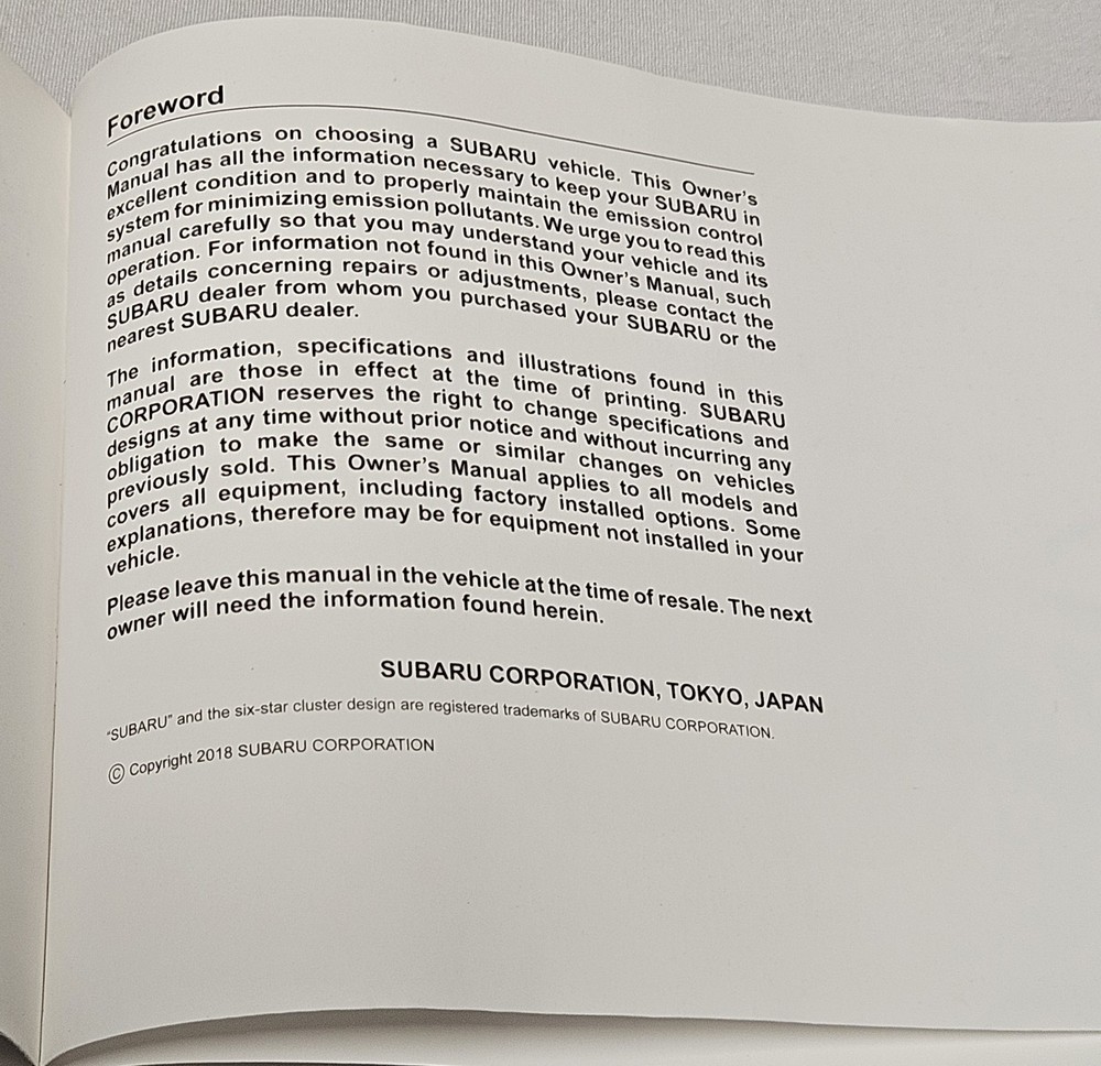 2019 Subaru Outback Owner's Manual & Quick Guide