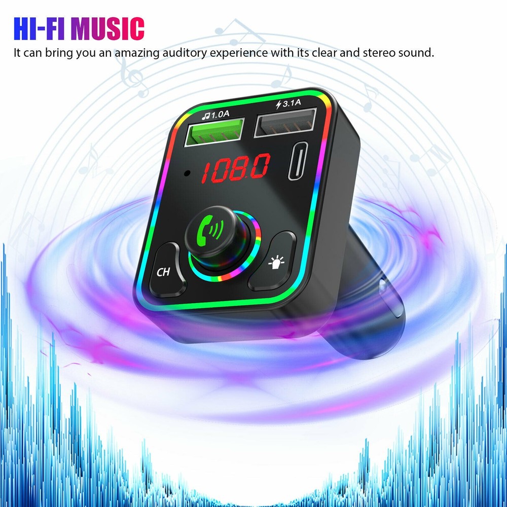 Wireless Car FM Transmitter Mini LED Screen MP3 Bluetooth 5.0 Fast PD Adapter