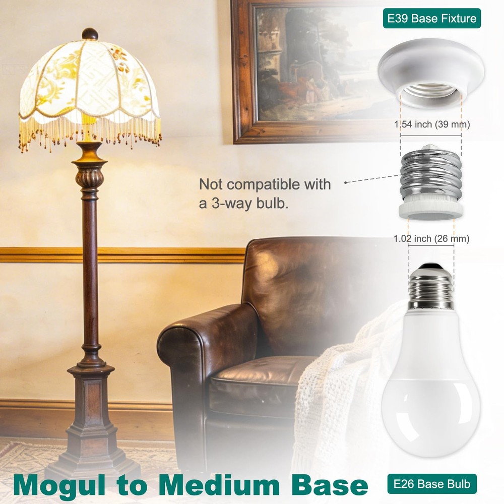 E39 to E26 Socket Converter, Ceramic Mogul E39 to Standard Medium E26 Adapter