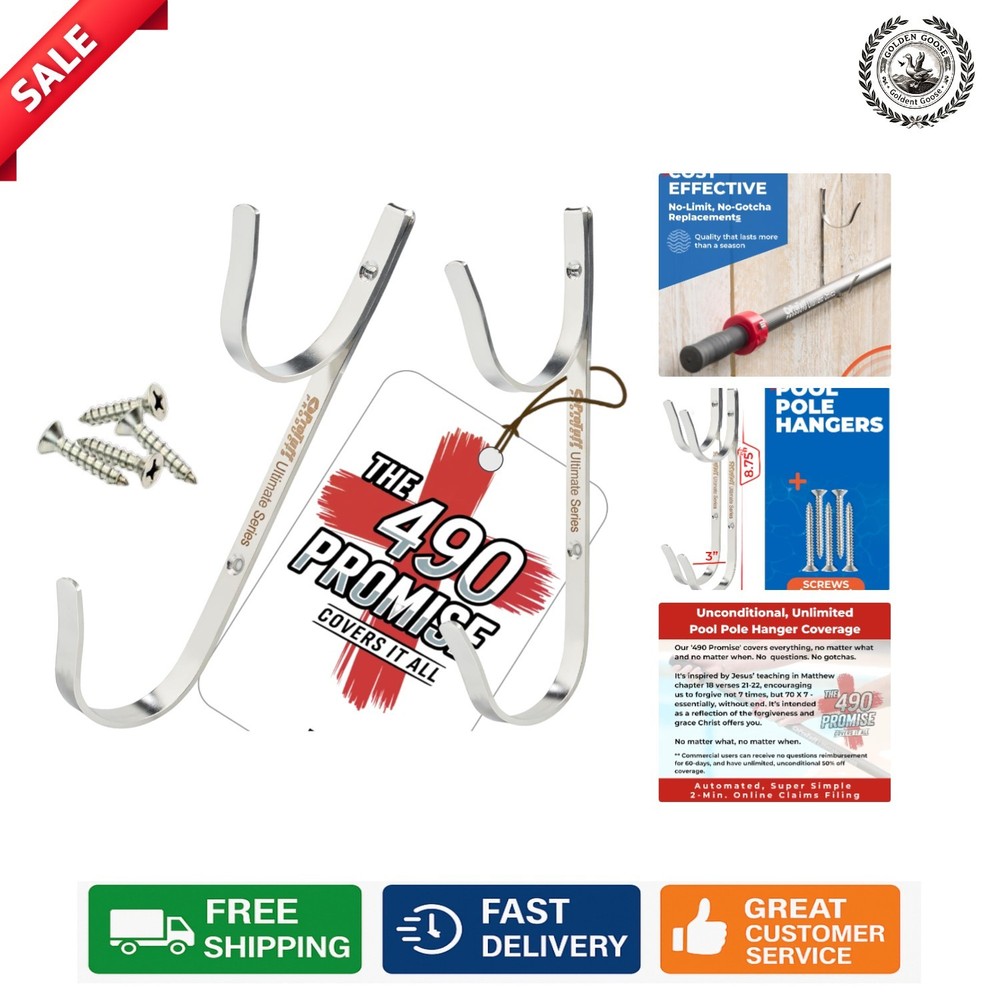 Versatile Pool Pole Hangers - Lifetime , Easy Install - Silver Finish