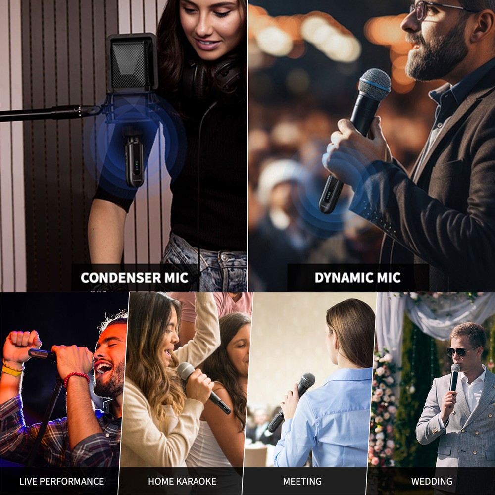 XLR Wireless Microphone System Mic Transmitter Receiver Mic Adapter Rechargeable