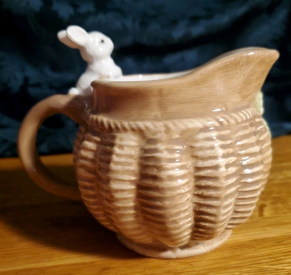 Corner Ruby Spring Easter Collection, Bunny Rabbit 🐇 Basket Ceramic Creamer 4"H