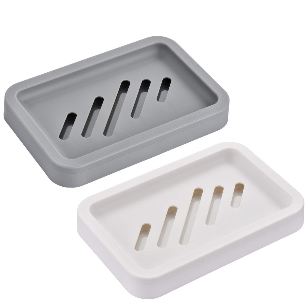 2PCS Draining Soap Dishes, Dishwashing Sponge Holder with Water Gray