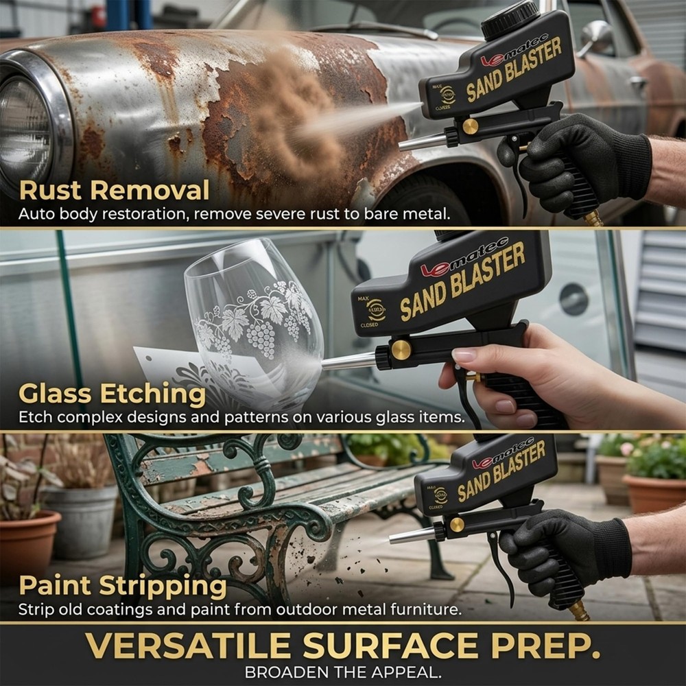 LE LEMATEC Portable Sand Blaster Gun Kit | Gravity Feed Air Tool for Rust...