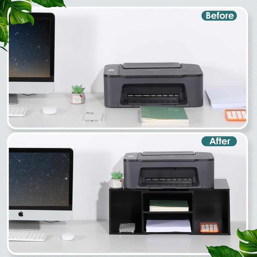 Elegant 2-Tier Large Printer Stand - Adjustable Desktop Organizer 23'' Black