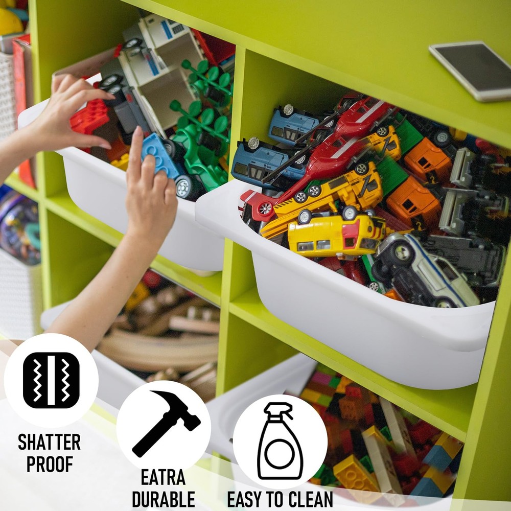 4 Pack Storage Box White 16.5x11.75x4 Stackable Plastic Bins Open