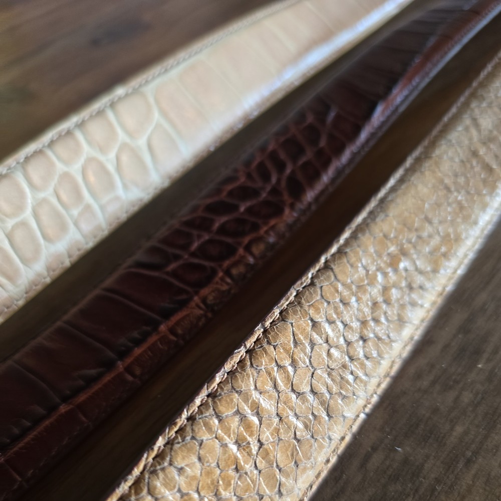 All 3 Terry Stack Belts Snake Skin Pattern Italian Leather Hook Loop Closure.