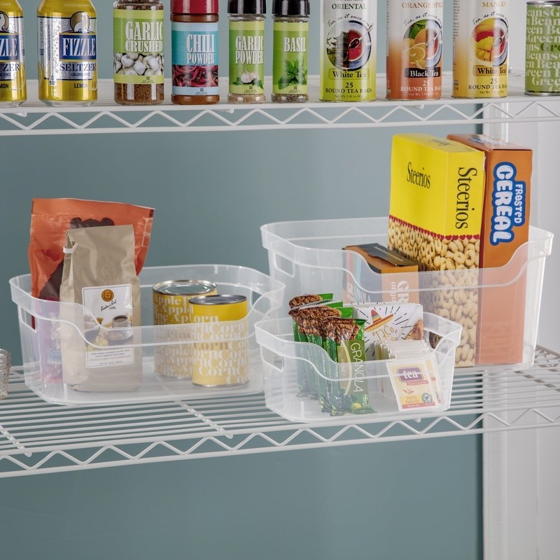 Medium Open Bins Clear Plastic Storage Scoop Front Handled Bins 8 Count New