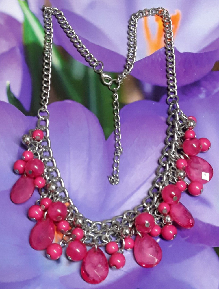 Fuchsia Artisan Lucite Dangle Multi Bead Necklace