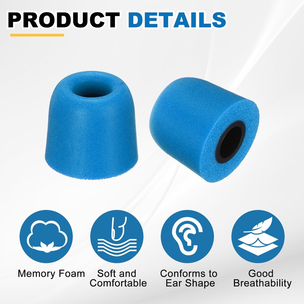 Memory Foam Earbud Tips (4.9mm/0.19"), 6Pcs - Medium Ear Bud Tips, Blue