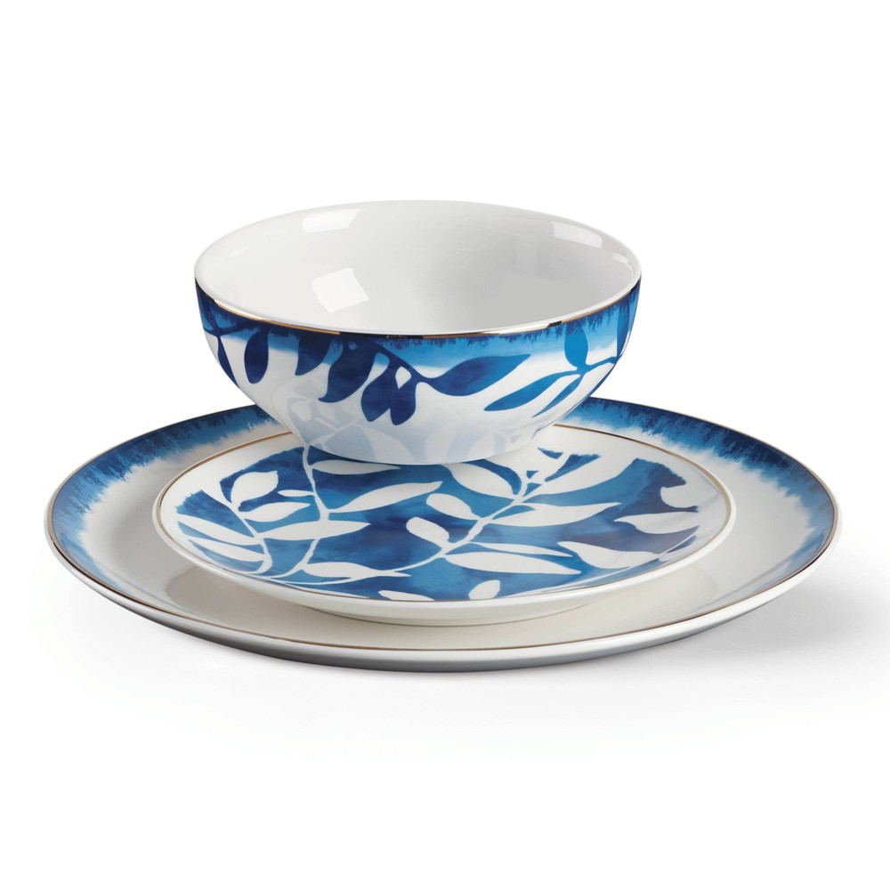 Entertain 365 12-Piece Aura Blue & White Porcelain Tableware Set Service 4)